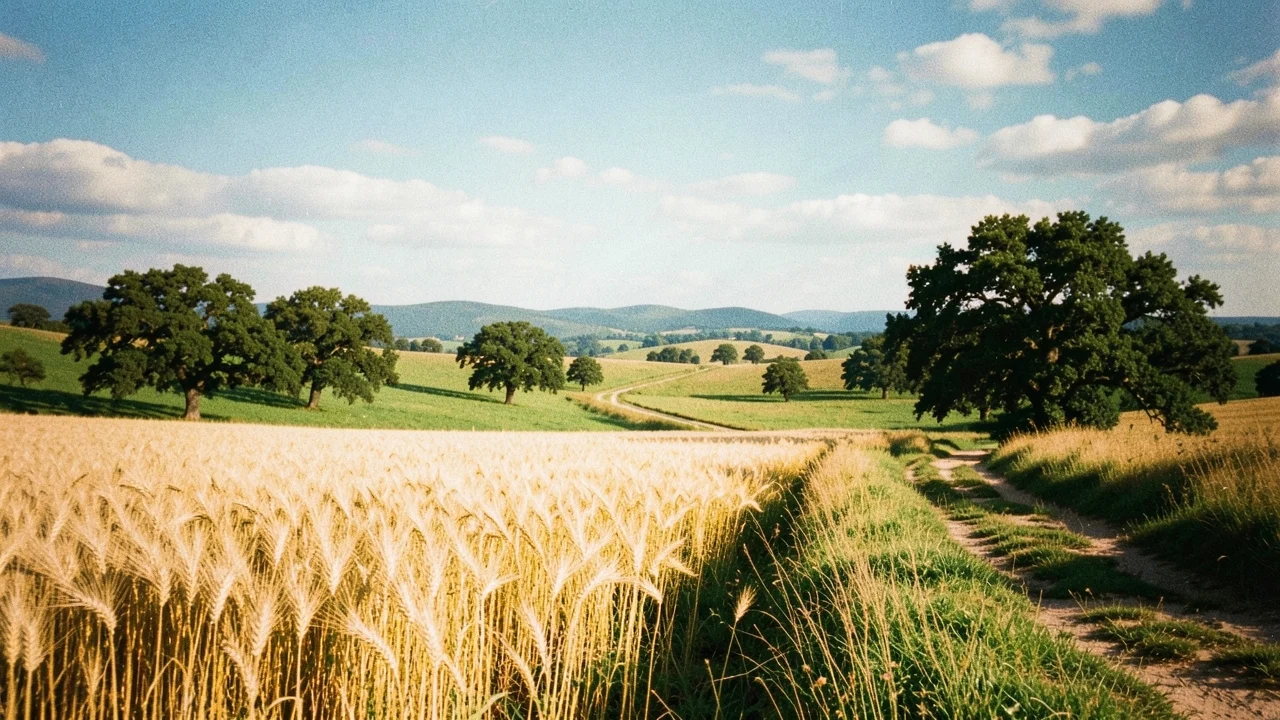 Countryside field colorized with natural greens by Pixazo AI video colorizer