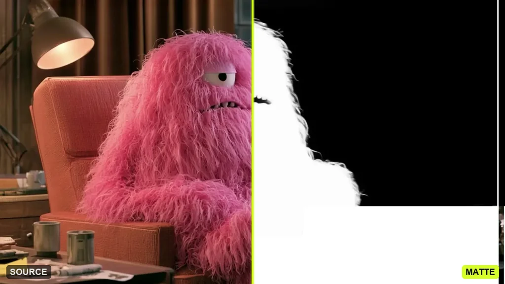 AI roto before and after — a creature plate isolated into an alpha matte with Pixazo AI video masking