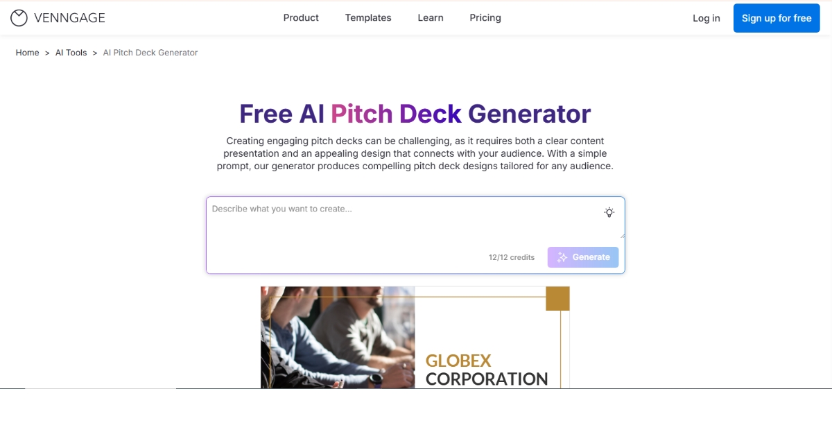AI Pitch Deck Generator Tools Venngage