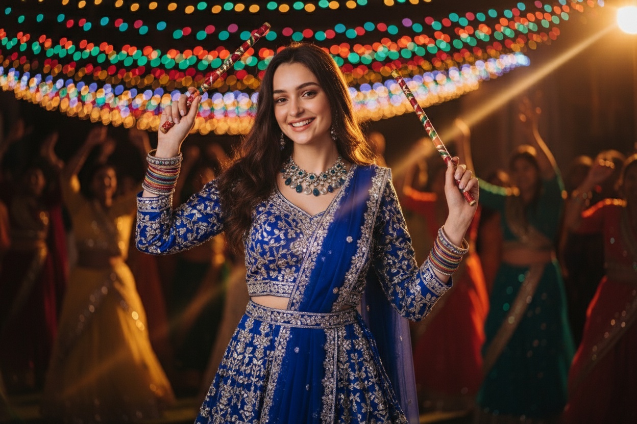 Royal Blue Lehenga for Dandiya Celebration