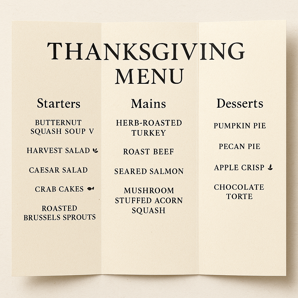 Thanksgiving Menu