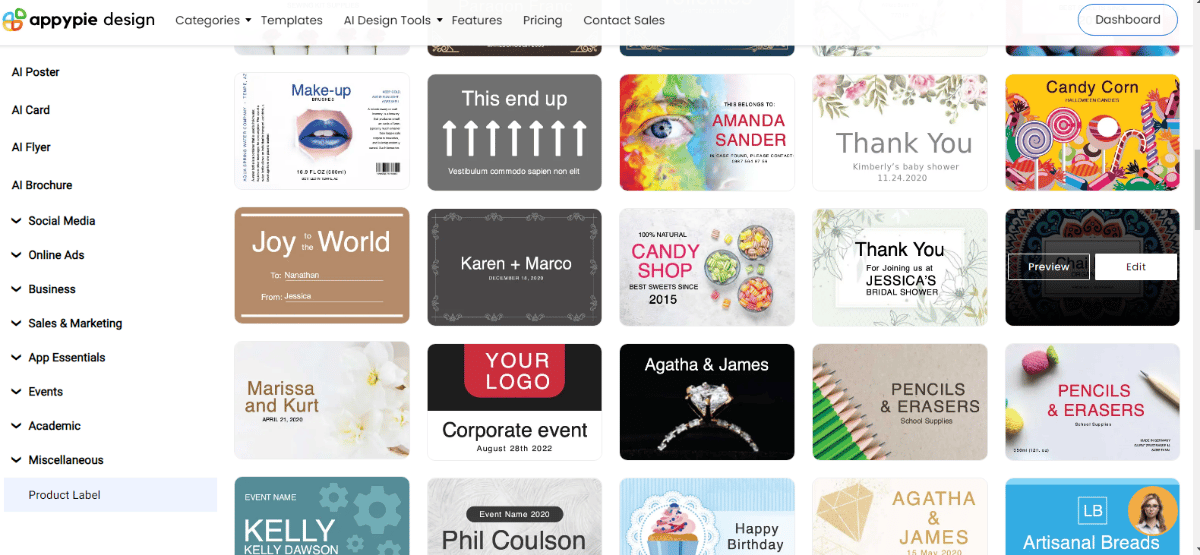 select a product label template