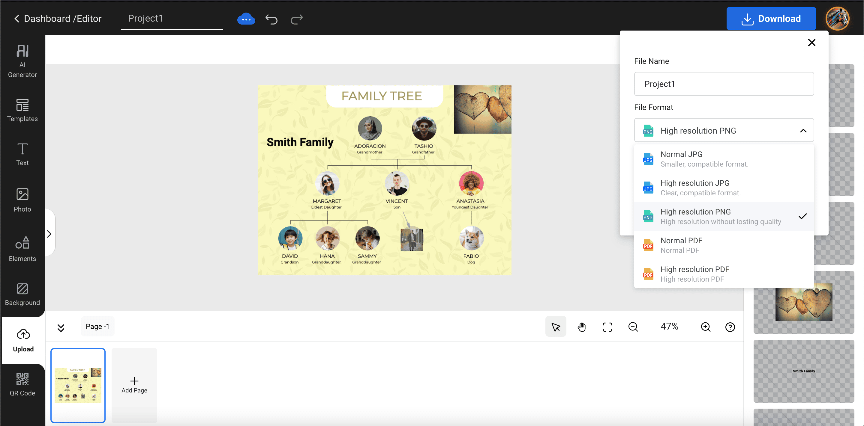 Family tree template format