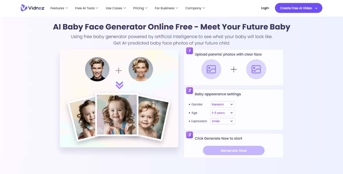 Vidnoz AI Baby Face Generator