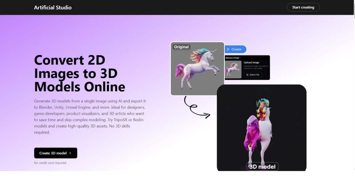 Artificial Studio Best 2D to 3D Image Converter Tools