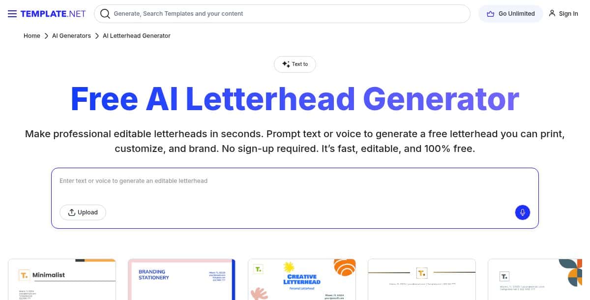 Template AI Letterhead Generator