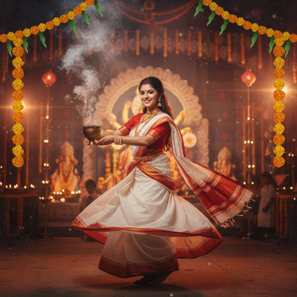 Bengali Saree with Dhunuchi Dance
