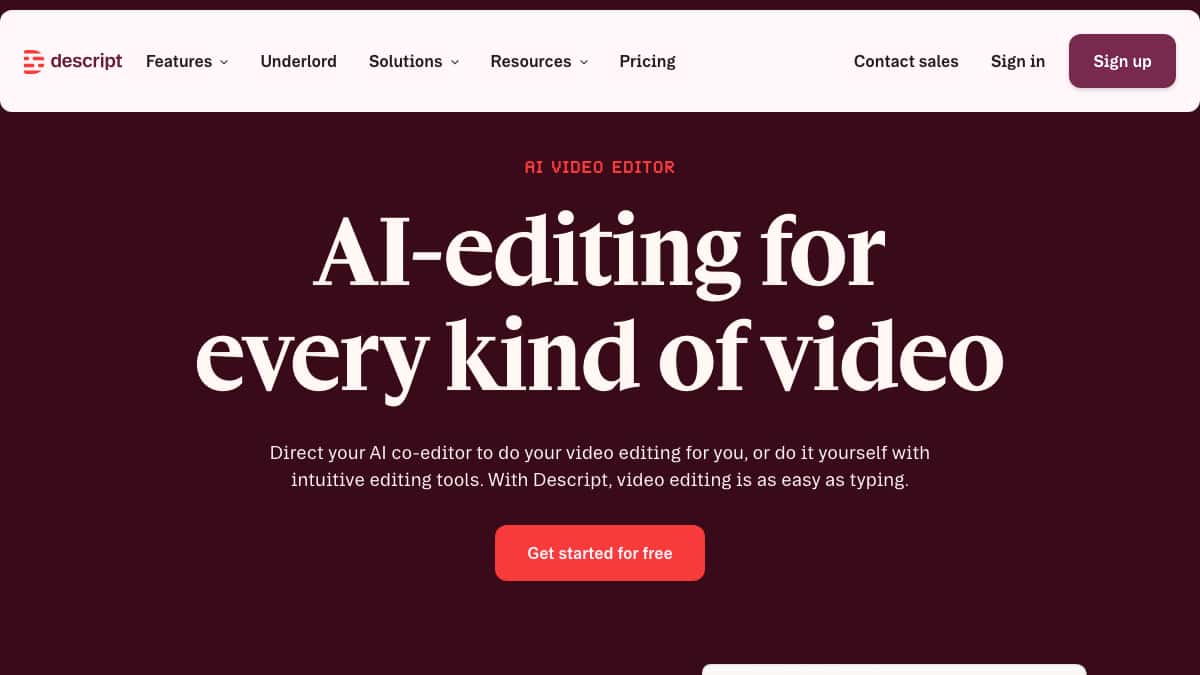 Descript transcript-based AI video editor