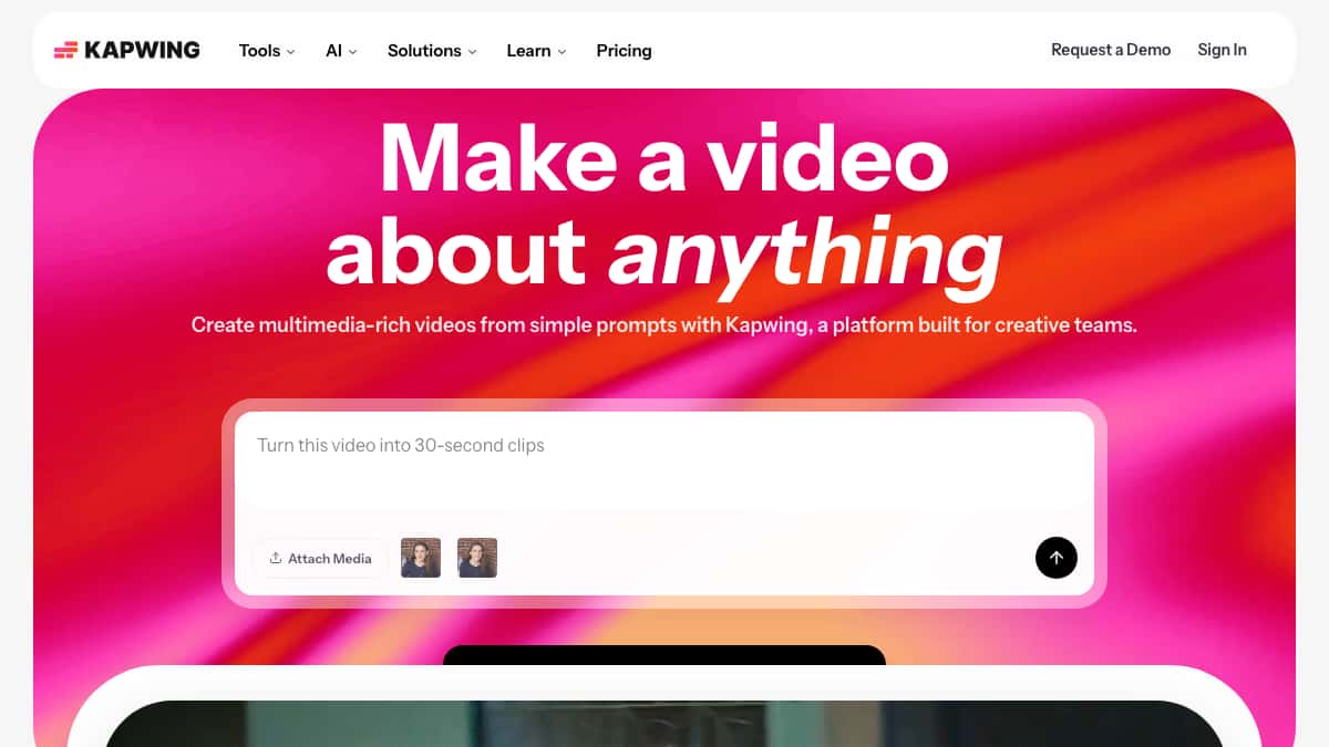 Kapwing browser-based AI video editor