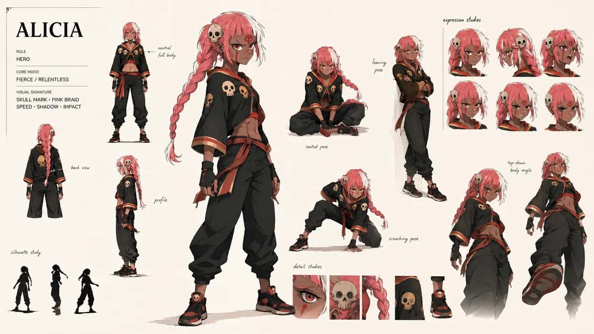 Alicia — free AI character sheet by Kōda