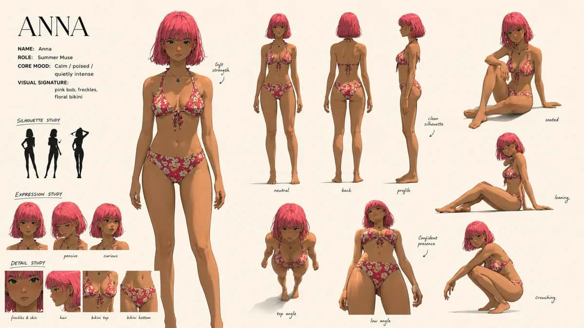 Anna — free AI character sheet by Kōda