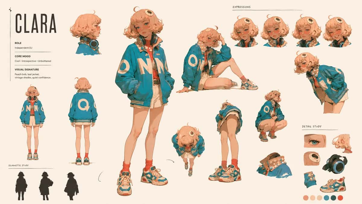 Clara — free AI character sheet by Kōda