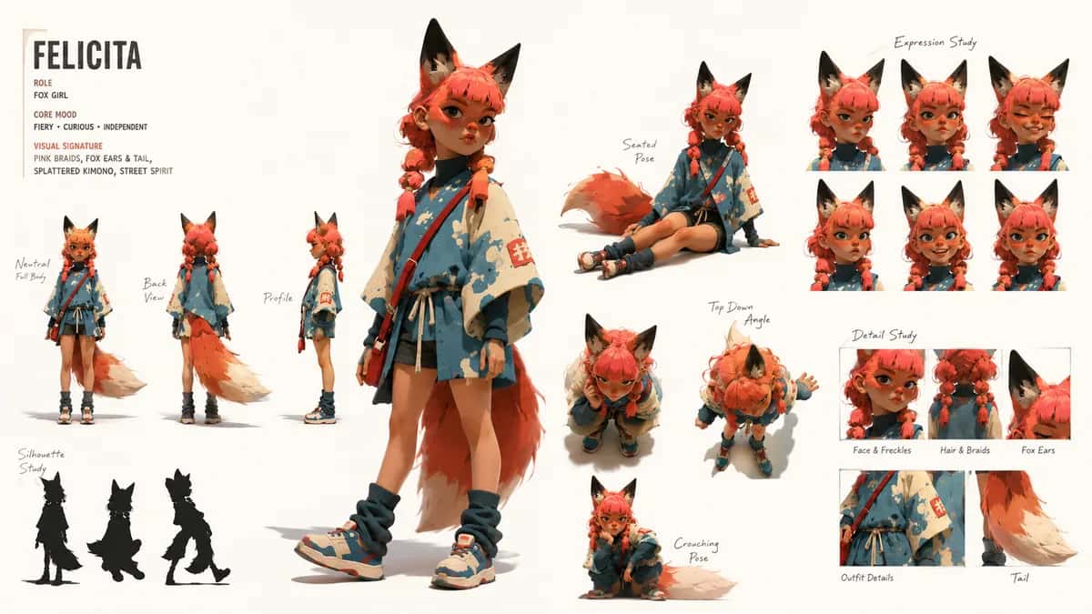 Felicita — free AI character sheet by Kōda