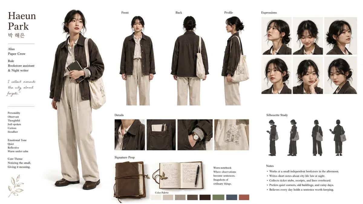 Haeunpark — free AI character sheet by Kōda