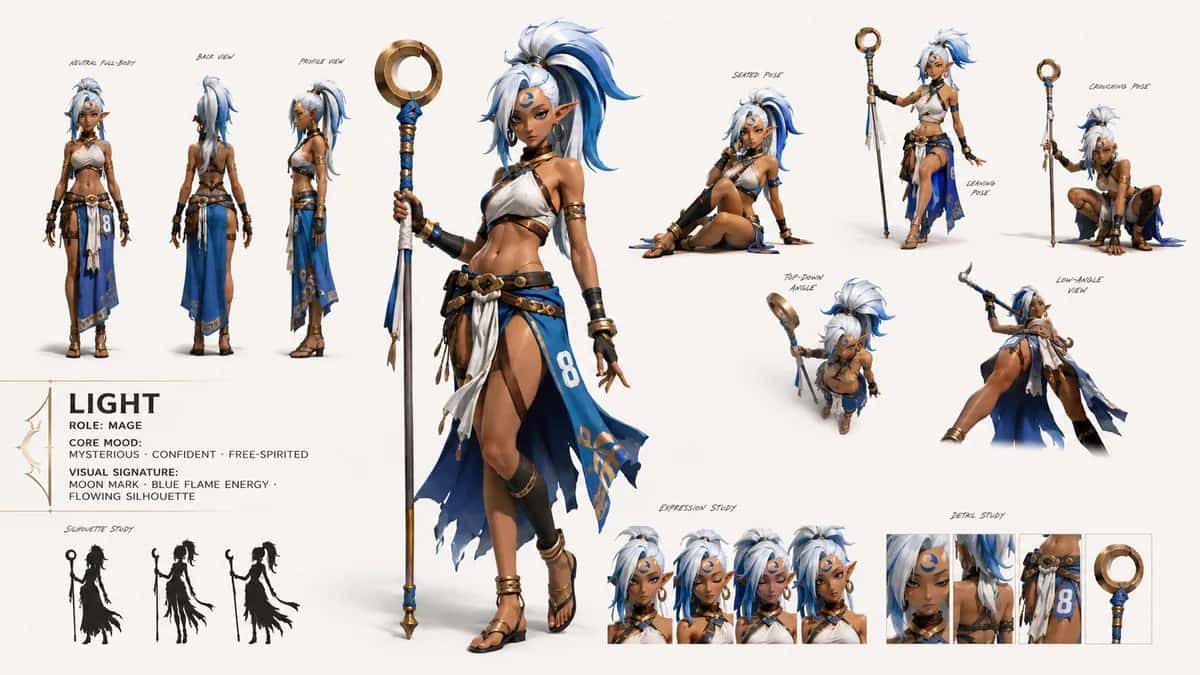 Light — free AI character sheet by Kōda