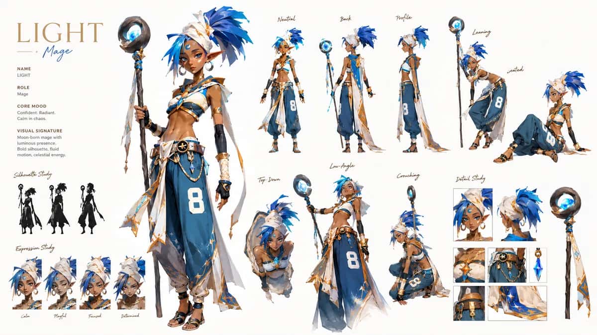 Light 2 — free AI character sheet by Kōda