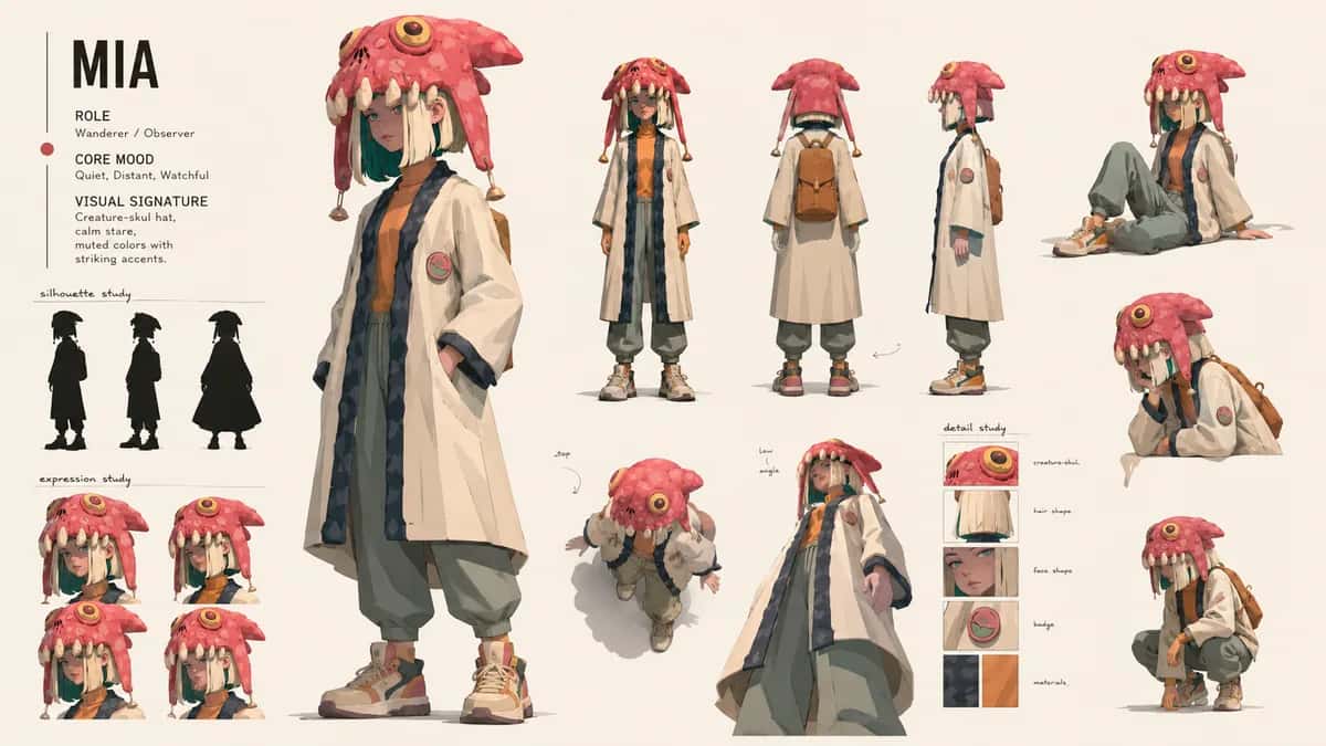 Mia — free AI character sheet by Kōda