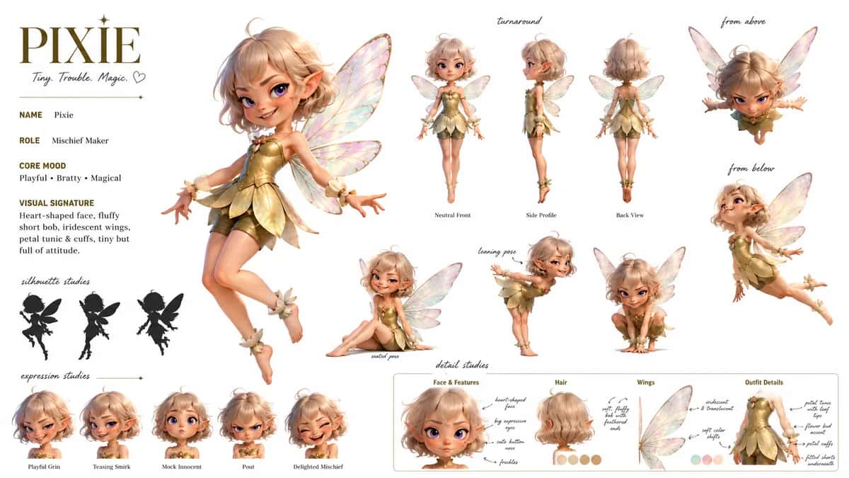 Pixie — free AI character sheet by Kōda