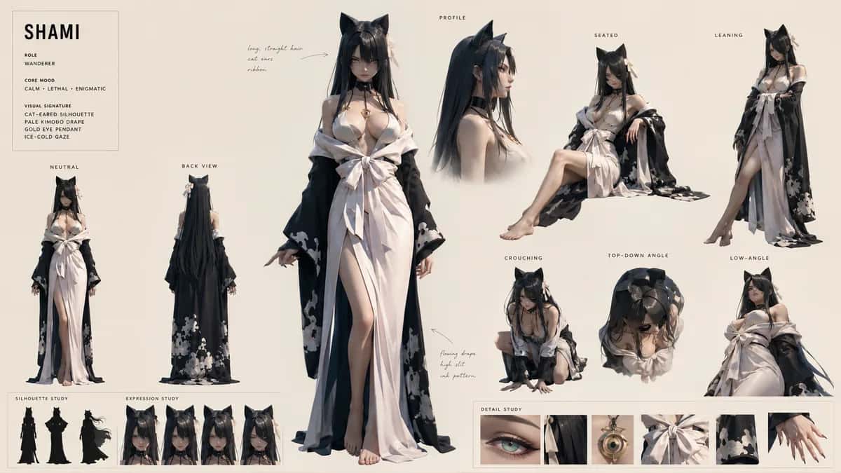 Shami — free AI character sheet by Kōda