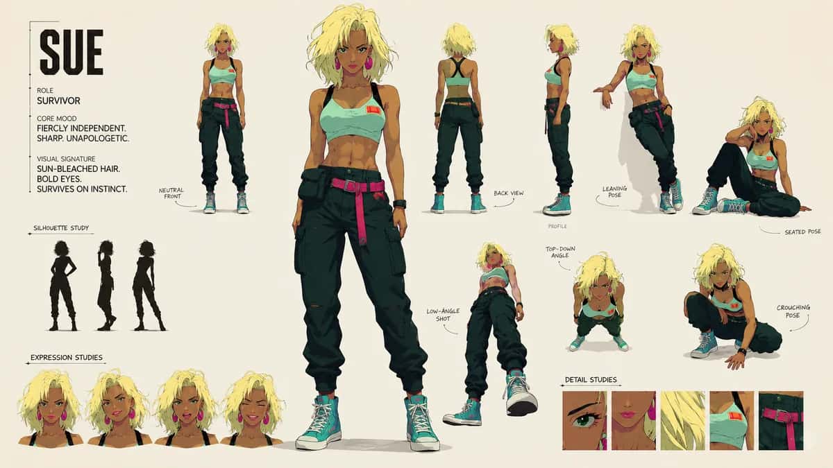 Sue 2 — free AI character sheet by Kōda