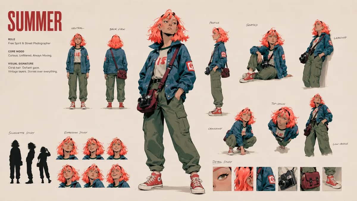 Summer — free AI character sheet by Kōda
