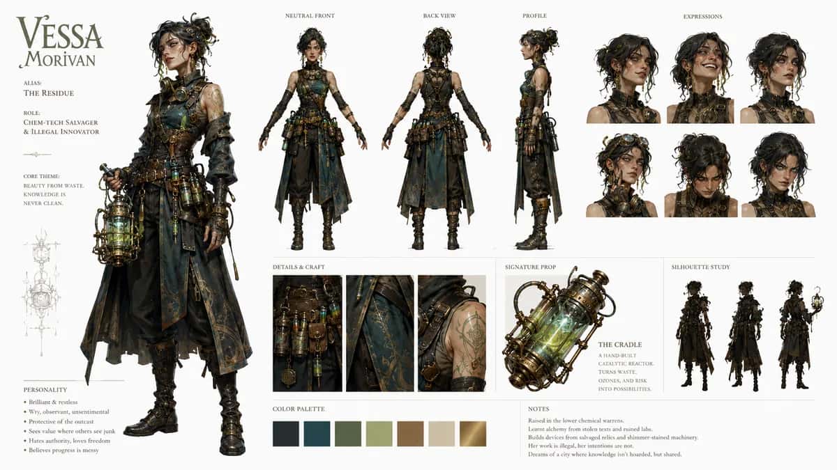 Vessa — free AI character sheet by Kōda