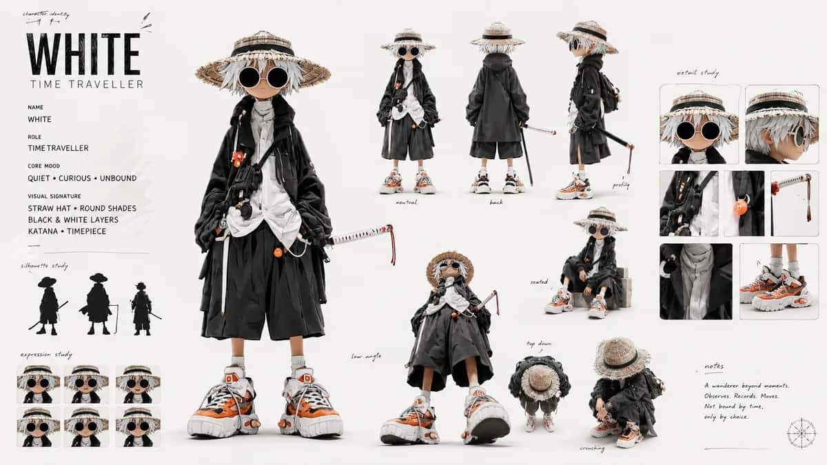 White — free AI character sheet by Kōda