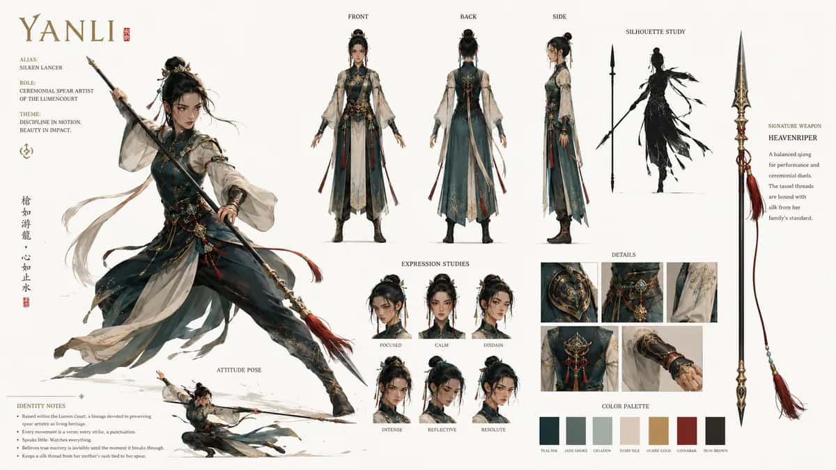 Yanli — free AI character sheet by Kōda