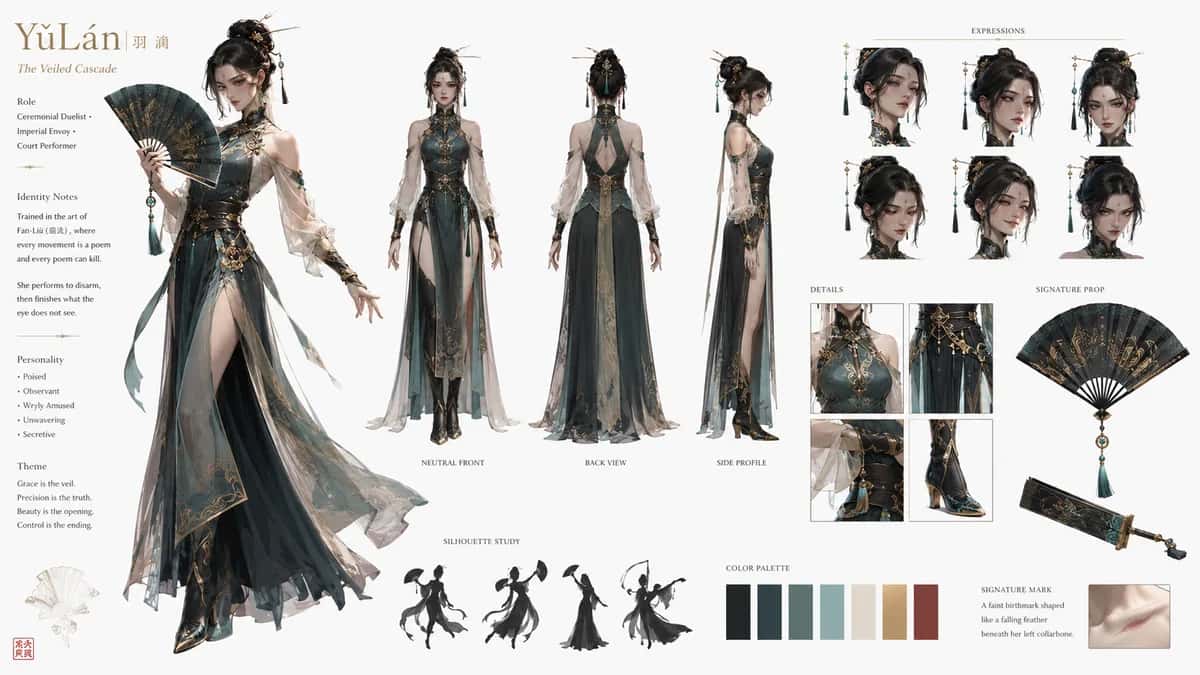 Yulan — free AI character sheet by Kōda