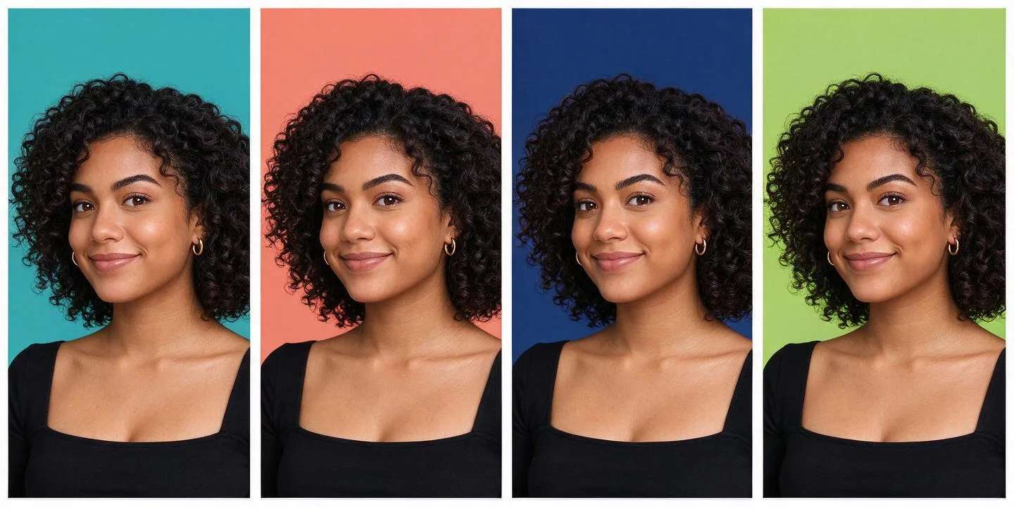 One profile photo shown on four solid colour backgrounds created with Pixazo AI