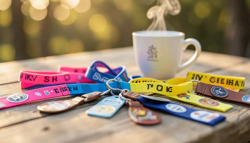 Colorful festival wristbands and lanyards used alongside printed event tickets