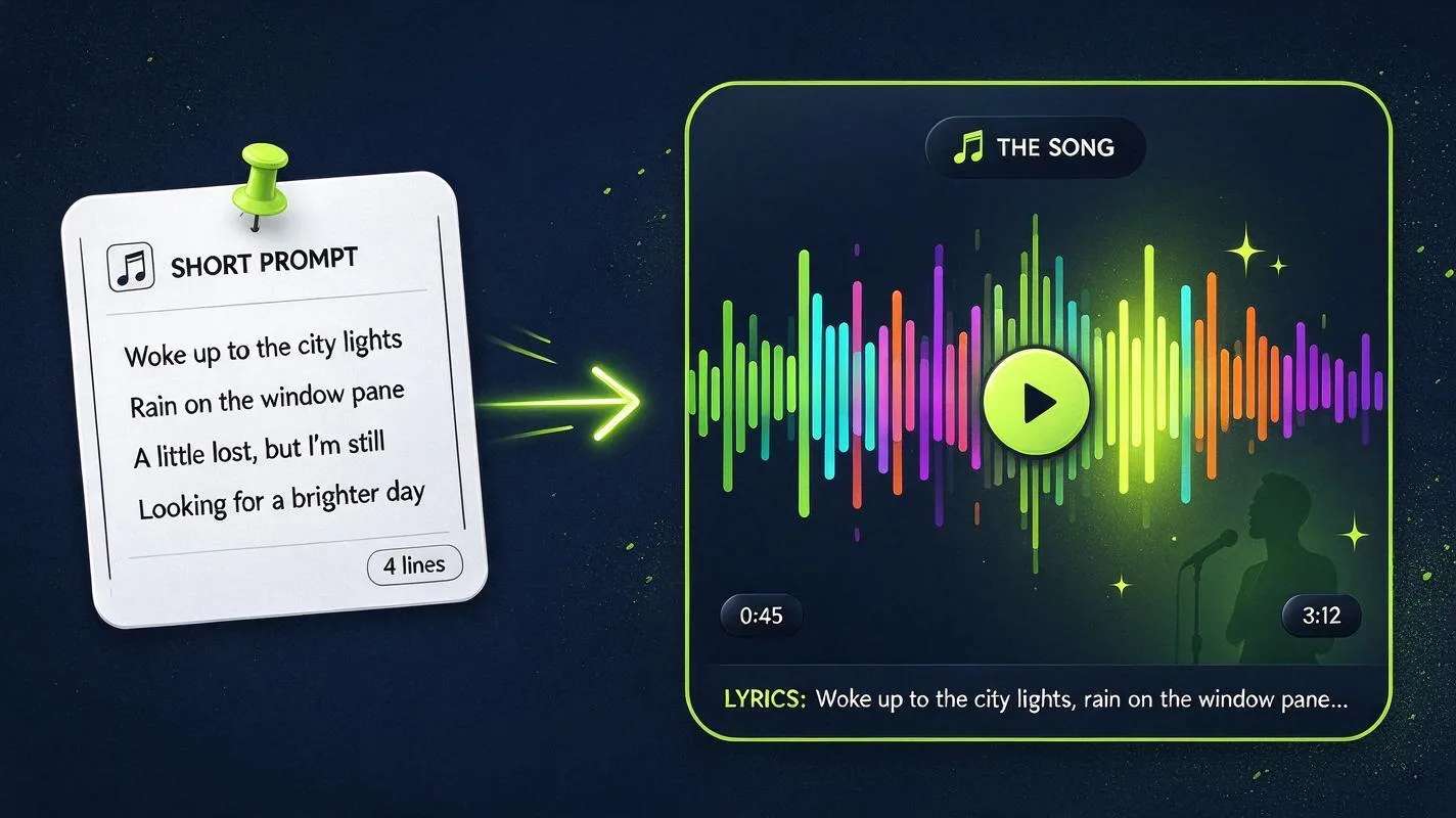 A text prompt turning into a song with vocals, made with Pixazo AI