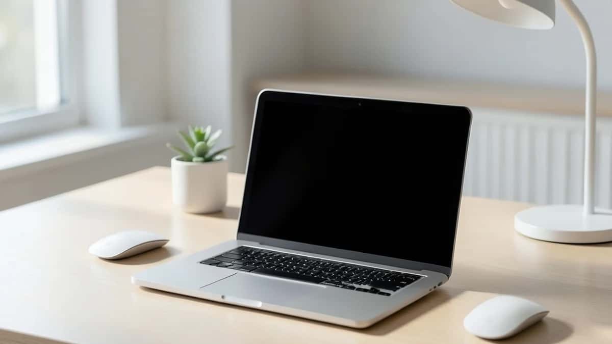 A tidy desk with a laptop open to an email app, created with Pixazo AI