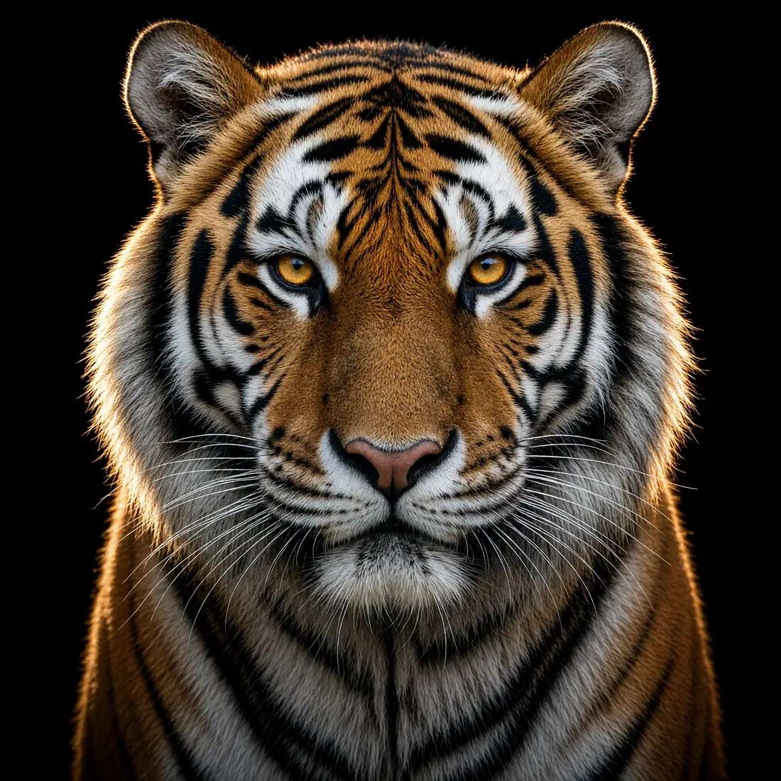A studio tiger portrait, the exact square a feed wants.