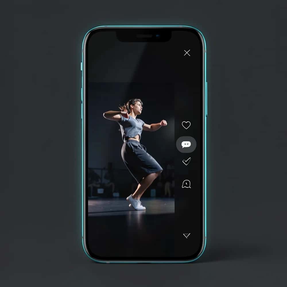 A smartphone showing a full-screen 9:16 vertical reel with interface overlays, created with Pixazo AI