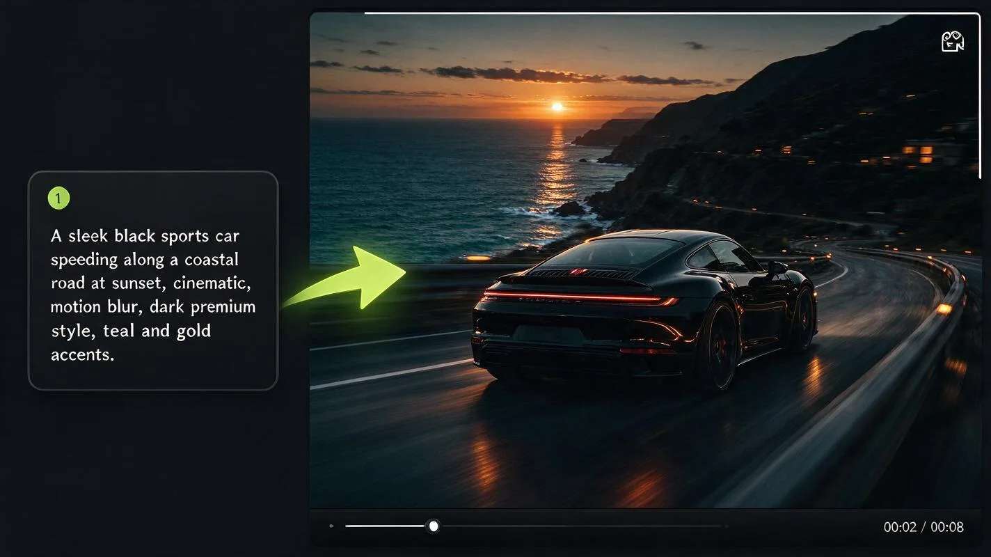 A text prompt turned into a cinematic video clip with Kling 4.0