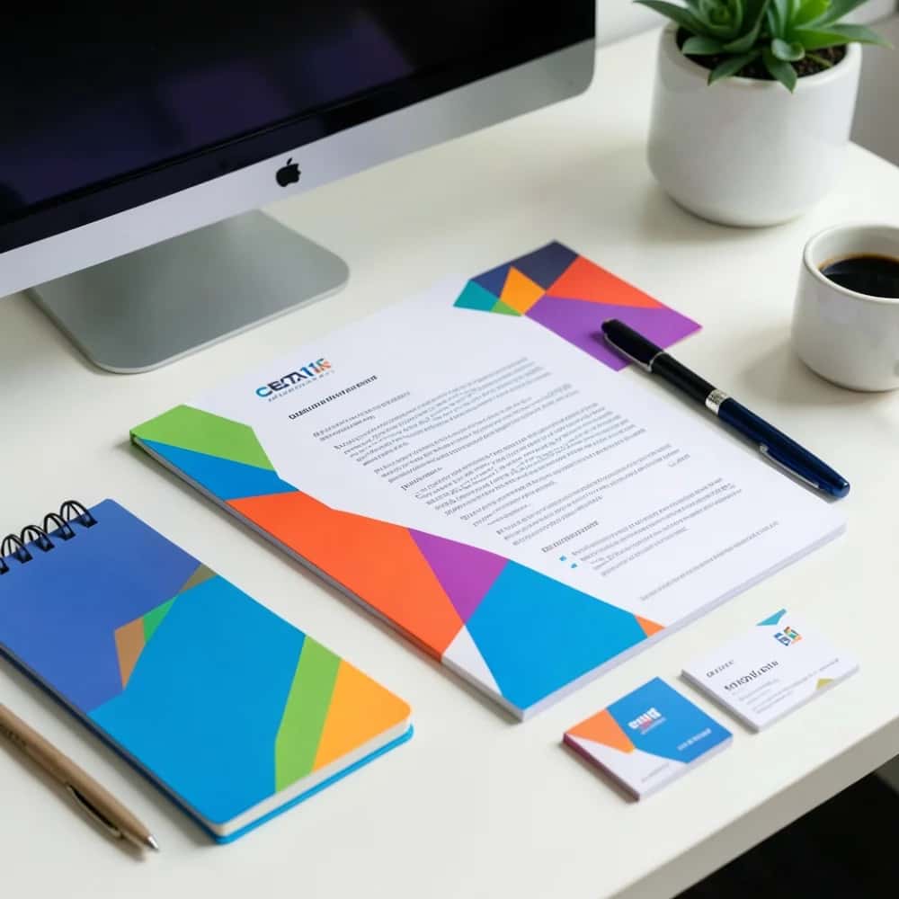 A colourful creative agency letterhead design example with bold geometric shapes