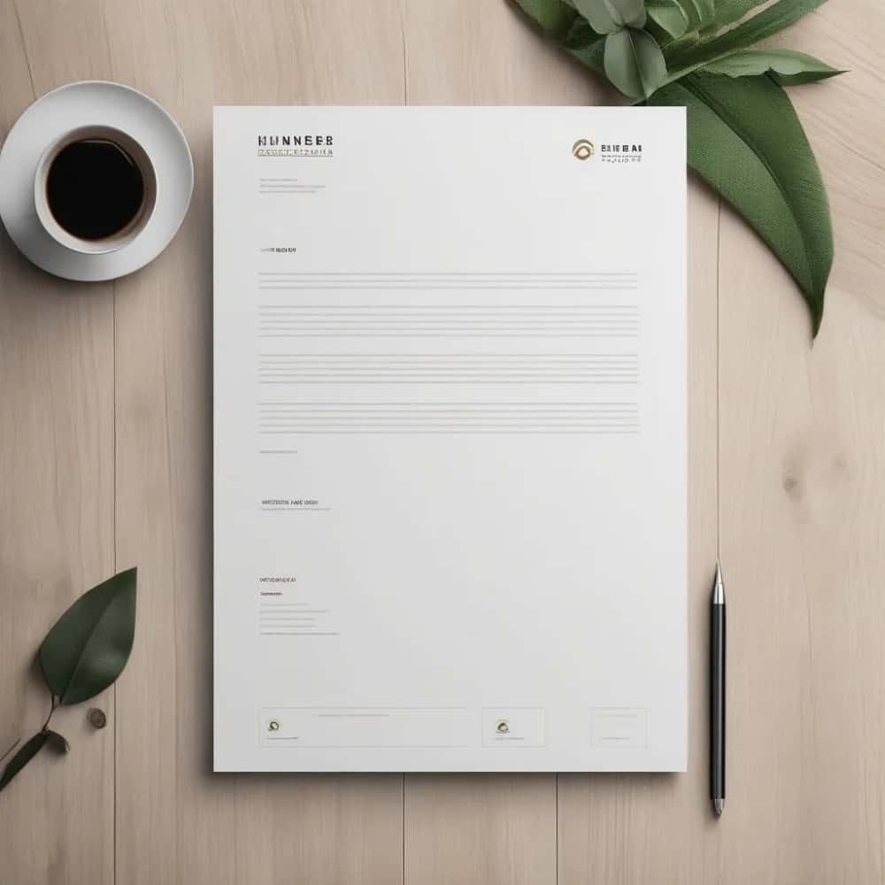 A minimal modern letterhead design example with a thin accent bar and small logo