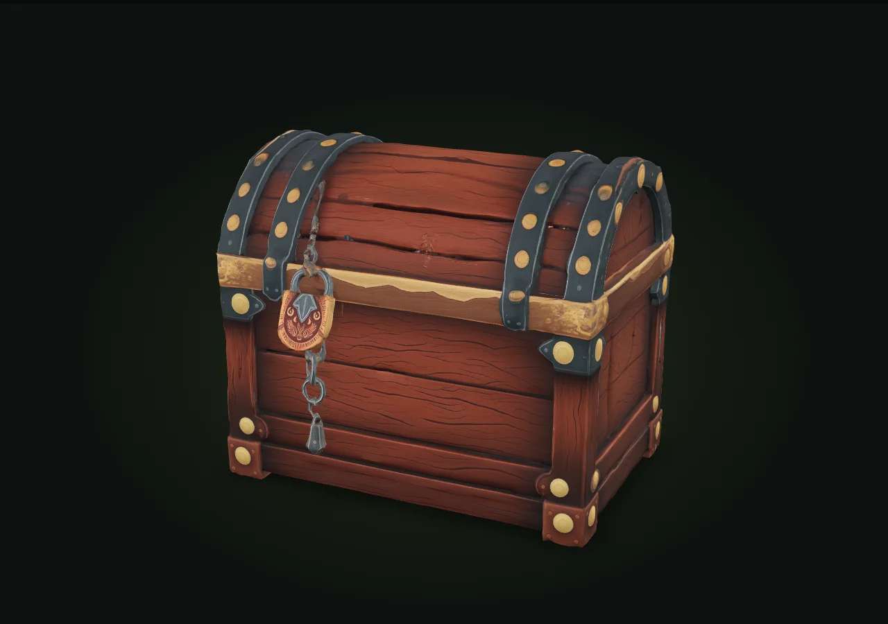 A weathered treasure chest 3D model with PBR textures generated with the Meshy 7.1 API