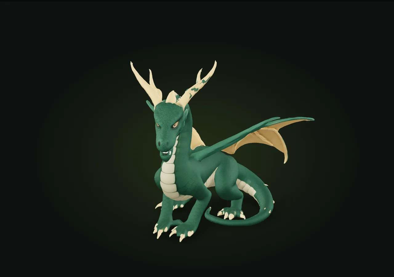 A stylized dragon 3D model generated with the Meshy 7.1 API text-to-3D endpoint