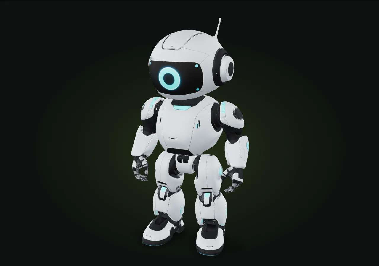 A sci-fi robot character 3D model generated from a text prompt with the Meshy 7.1 API
