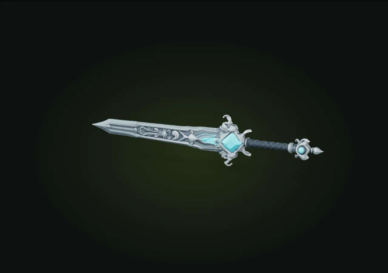 An ornate fantasy sword 3D model with an engraved blade generated with the Meshy 7.1 API