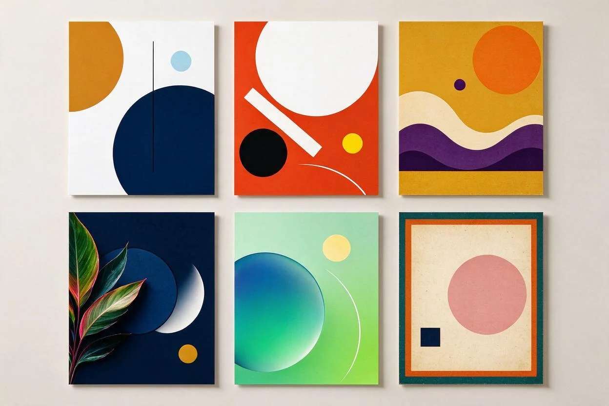 A grid of poster design styles, minimalist, retro, typographic and more, made with Pixazo AI
