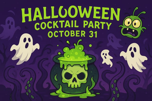 Halloween Cocktail Party – glowing skull cauldron, ghosts, tentacles, monster, Oct 31