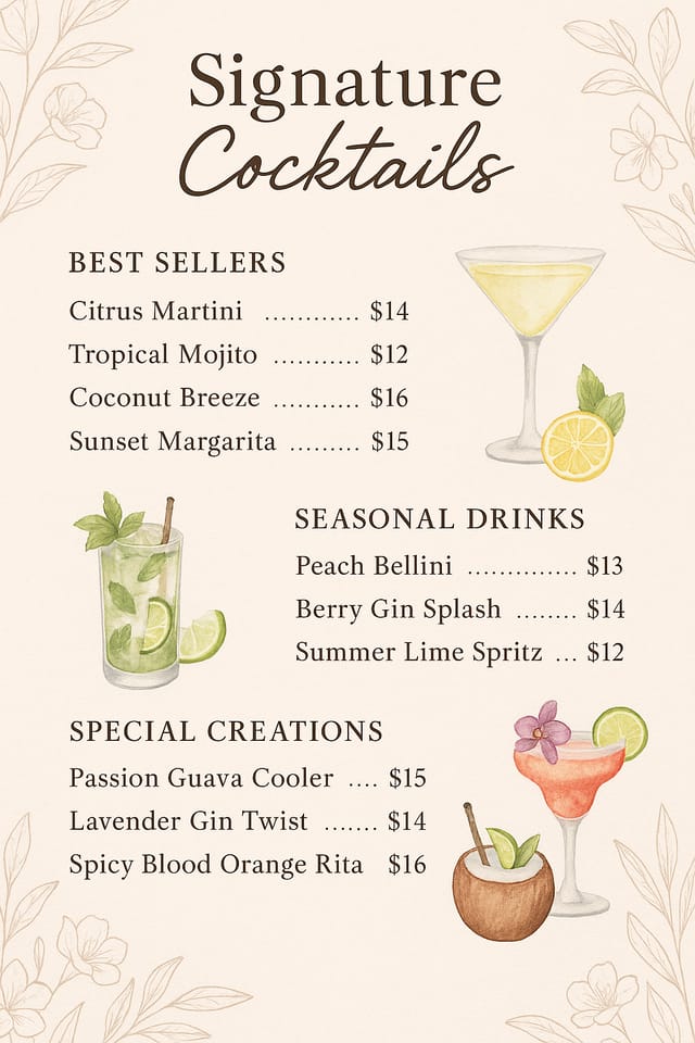 Menu design by Arlo Nakagawa