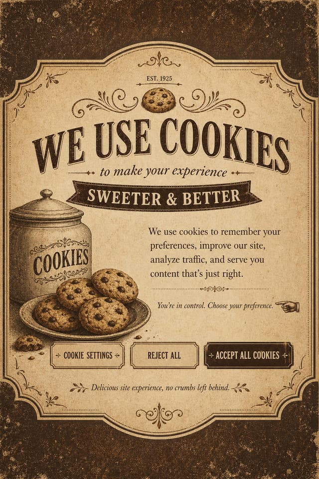 Cookie Banner — vintage style web banner