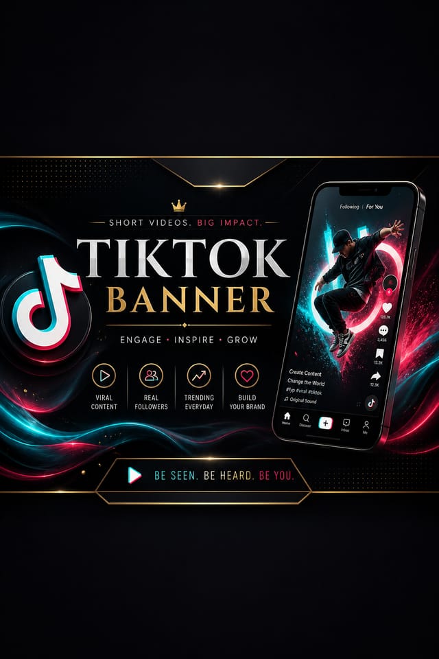 TikTok banner — Engage. Inspire. Grow. dark-mode marketing layout — Pixazo AI generated