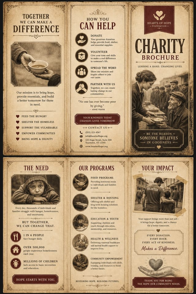 Charity Brochure — vintage style brochure cover