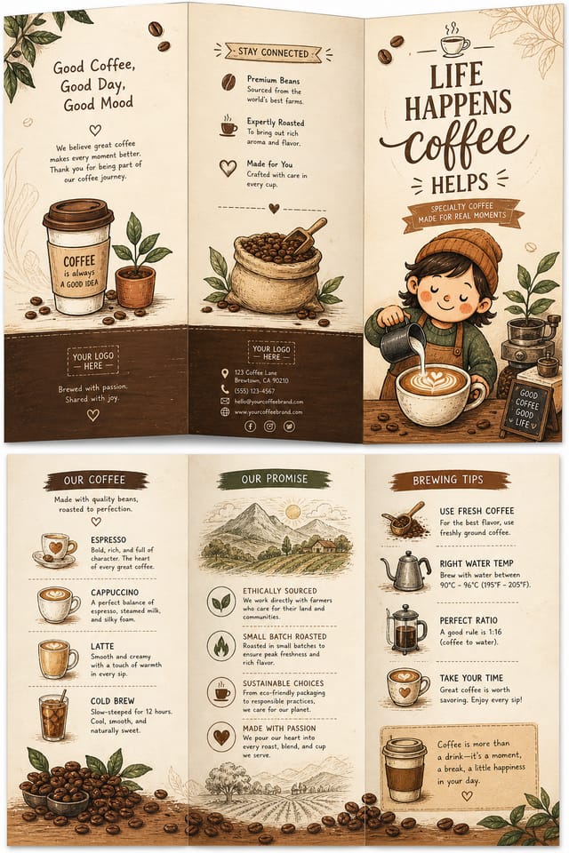 Coffee Brochure — illustration style brochure cover