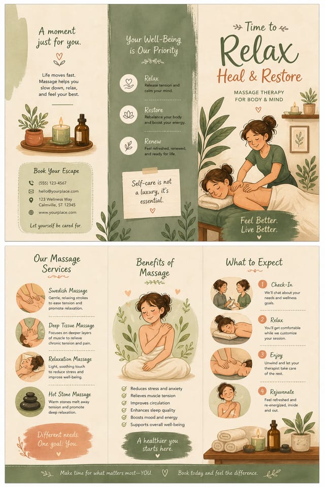 Massage Brochure — illustration style brochure cover